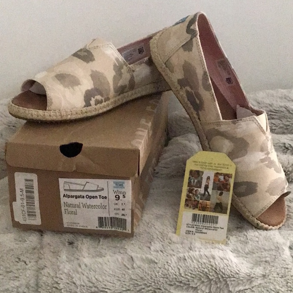 Toms Alpargata Open Toe Natural Watercolor Floral